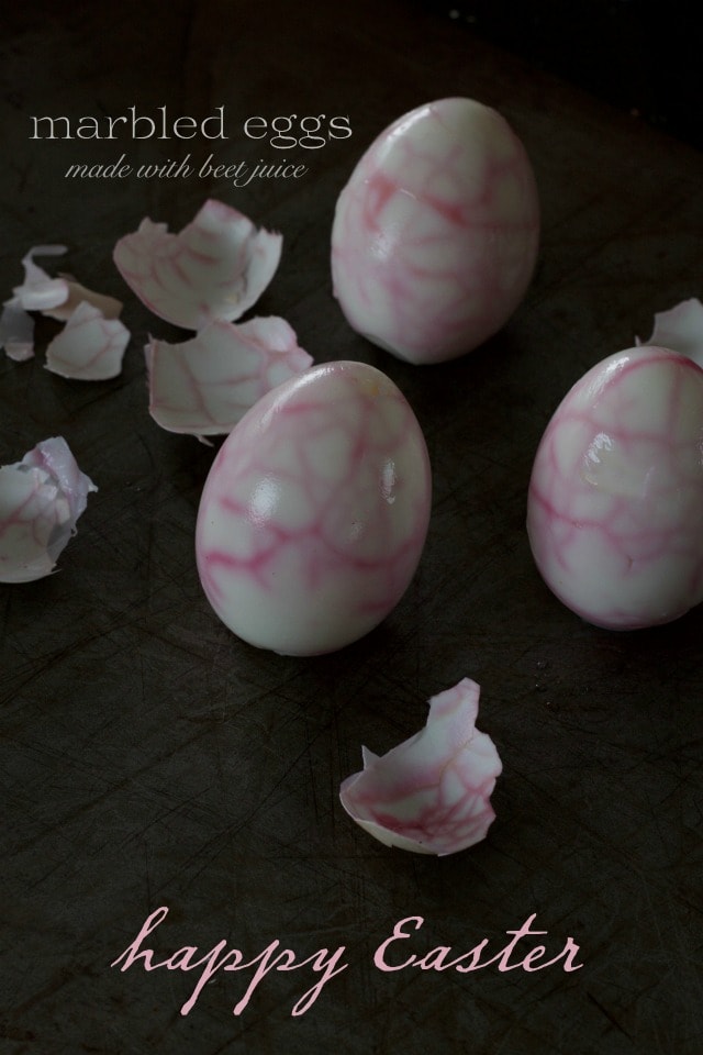 marbled eggs made with beet juice