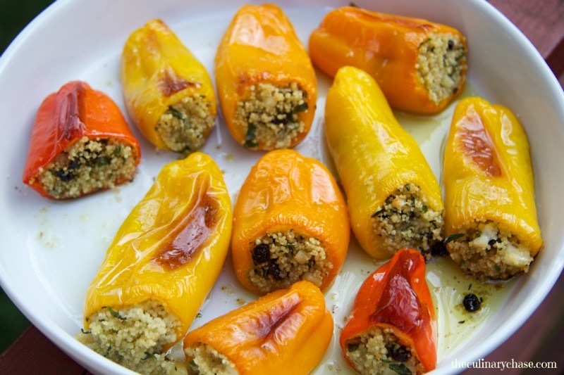 stuffed peppers with couscous, halloumi & currants