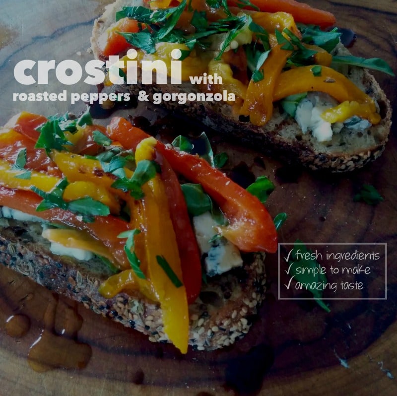 crostini with roasted peppers & gorgonzola